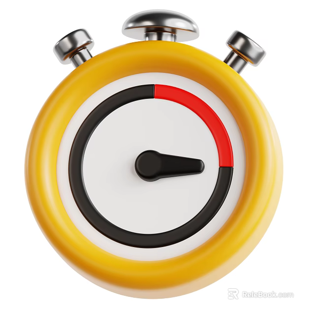 Bright Yellow Stopwatch With Dial Featuring Black Red Sections Black Hand And Silver Buttons 3d model 