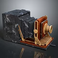 Vintage Wooden And Metal Box Camera Classic Design With Old Fashioned Lens