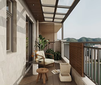 Modern leisure balcony 3d model