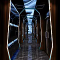 Modern KTV Corridor Interior With Mirrored Walls And Stylish Lighting