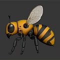 3D Rendered Yellow And Black Bee Model With Detailed Wings On Dark Background