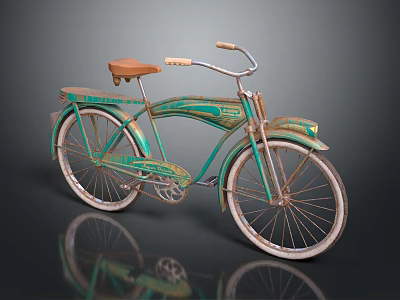 Vintage Green Bicycle With Brown Seat Decorative Patterns And Classic Wheels 3d model