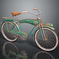 Vintage Green Bicycle With Brown Seat Decorative Patterns And Classic Wheels