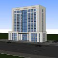 Modern Office Building Exterior Design With Glass Curtain Wall And Parking Lot