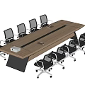 Modern Wooden Conference Table With Black Legs And Ergonomic Mesh Office Chairs