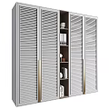 Modern Wooden Storage Cabinet with Shutter Doors Gold Accents and Internal Books Decor