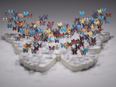 Colorful Butterfly Art Installation With White Base And Wing Shaped Design 3d model