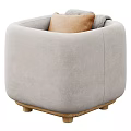 Light Gray Upholstered Ottoman with Brown Pillow and Wooden Legs Modern Design