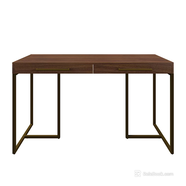 Modern Wooden Table With Metal Frame And Drawers Contemporary Design For Home Office 3d model 