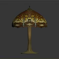 Vintage Stained Glass Table Lamp With Colorful Shade And Gold Base