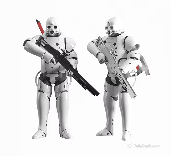 White Armor Action Figure Dolls Holding Different Weapons And Backpack Accessories 3d model