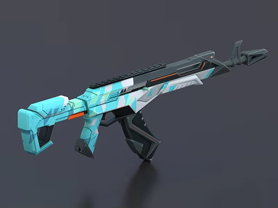 Futuristic Modern Rifle With Blue and White Geometric Camouflage And Orange Accents 3d model