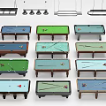 Billiard Room Interior With Various Colored Billiard Tables And Pendant Lights 3d model
