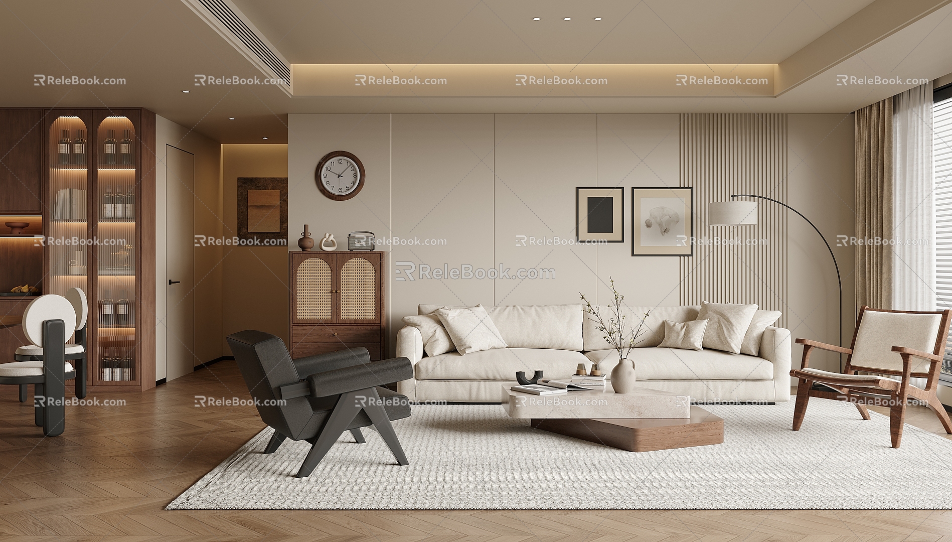 Middle-ancient living room sofa coffee table wine cabinet single chair 3d model