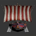 Traditional Sailboat With Red And White Striped Sail Wooden Deck And Colorful Hull