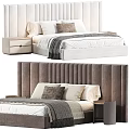 Modern Double Bed With Upholstered Headboard Plush Pillows Soft Linens And Bedside Tables
