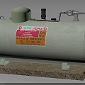 Light Green Gas Cylinder With Green Cap Pipes Valves And Pink Orange Label On Base