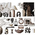 Elegant Decorative Ornament Set With Vases Sculptures Lamps And Art Pieces