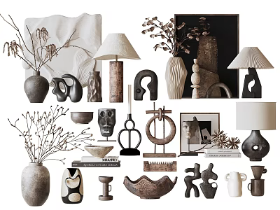 Elegant Decorative Ornament Set With Vases Sculptures Lamps And Art Pieces 3d model