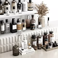 Stylish Organized Bathroom Accessories with Glass Bottles Ceramic Jars and Essential Toiletries