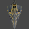 Gray and Yellow Fighter Jet With Sleek Aerodynamic Design Open Cockpit And Blue Emblem