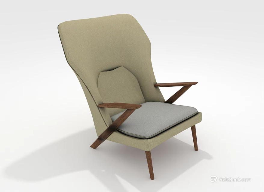 Modern Beige Chair With Wooden Arms Legs Light Gray Cushion And Minimalist Design 3d model 