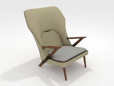 Modern Beige Chair With Wooden Arms Legs Light Gray Cushion And Minimalist Design 3d model