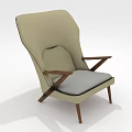 Modern Beige Chair With Wooden Arms Legs Light Gray Cushion And Minimalist Design