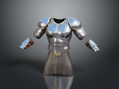 Ornate Medieval Steel Armor With Breastplate Shoulder Plates Arm Guards Gold Accents And Chainmail 3d model