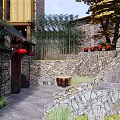 Traditional Chinese Guesthouse Building With Stone Walls Wooden Elements And Lush Greenery
