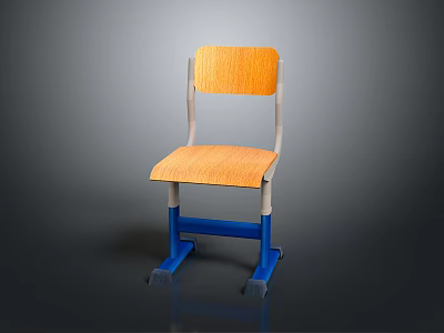 Modern Home Office Chair With Orange Wooden Seat And Blue Metal Frame 3d model