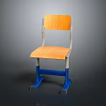 Modern Home Office Chair With Orange Wooden Seat And Blue Metal Frame