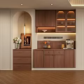 Stylish Vintage Walnut Wood Side Cabinet With Glass Display Doors And Built In Soft Lights