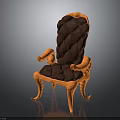 Ornate Armchair With Orange Carved Frame Dark Brown Tufted Cushion And Ornate Legs