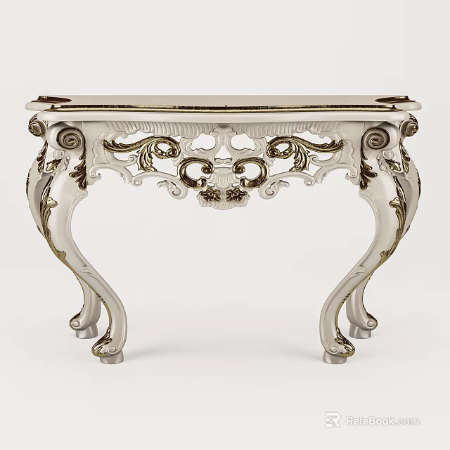 Elegant Ornate Console Table With Intricate Carved Details And Decorative Curved Legs 3d model 