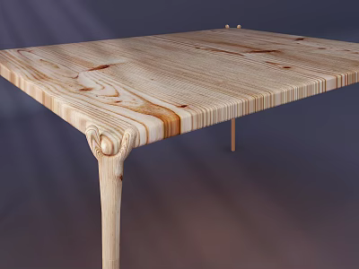 Natural Wooden Table Featuring Unique Grain Pattern And Slender Legs Design 3d model