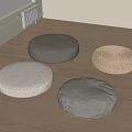 Comfortable Round Floor Cushions in Gray White and Woven Beige on Wooden Floor