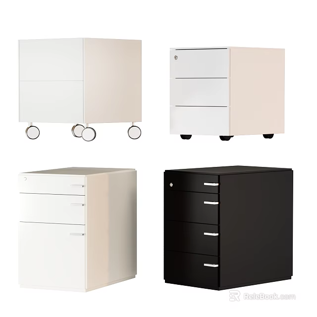 Modern Storage Drawer Cabinets With Wheels In White Beige And Black 3d model 