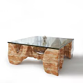 Light Brown Irregular Shape Coffee Table With Glass Top And Marble Base Interior 3d model
