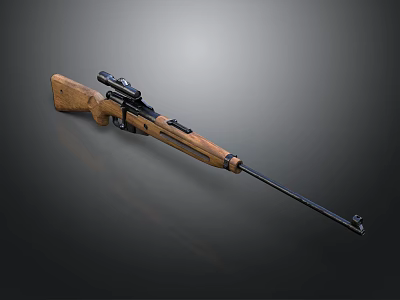 Vintage Rifle With Wooden Stock Black Barrel And Scope Design 3d model