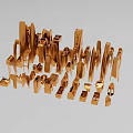 Golden Industrial Equipment Models With Mechanical Parts And Components Arranged In Structures
