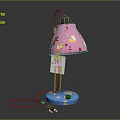 Pink Table Lamp With Cartoon Patterns Blue Base And Price Tag