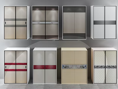 Various Stylish Wardrobe Designs With Colorful Doors And Patterned Front Panels 3d model