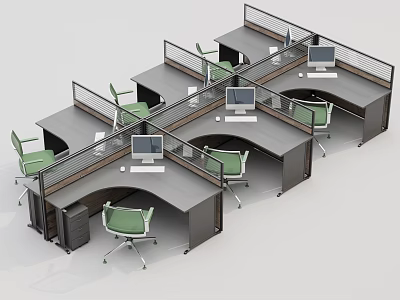 Modern Office Desk Cubicles With Green Chairs And Computers In Open Workspace 3d model