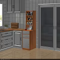 Wooden Kitchen Storage Shelf With Tiered Design And Glass Door Cabinets