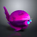 Vibrant Purple Creature Character 3D Model With Spherical Body Fins And Blue Glowing Eyes