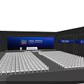 Large Conference Hall Interior With Blue Background Stage Seats And Banners