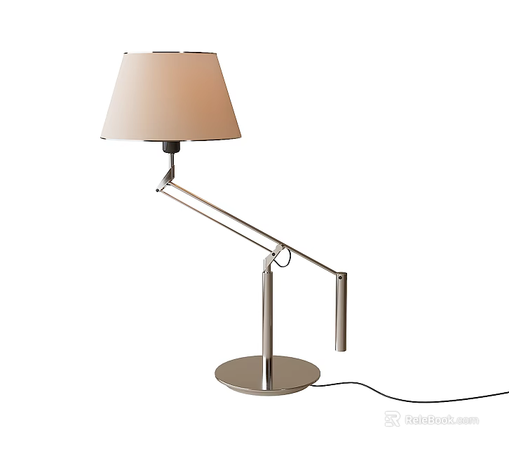 Modern Adjustable Desk Lamp with Silver Metal Arm and Beige Shade 3d model 