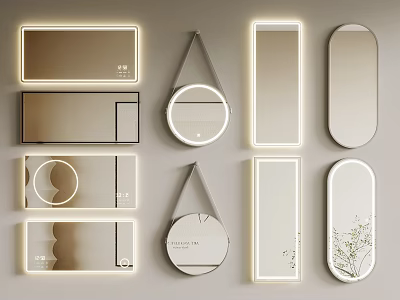 Various Shaped Modern Decorative Mirrors With LED Light Frames For Home Decor 3d model