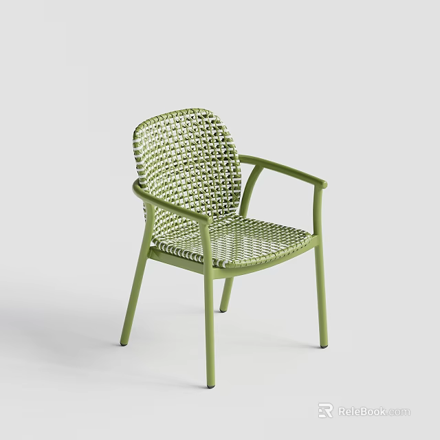 Green Woven Dining Chair With Armrests And Sleek Metal Frame Design 3d model 